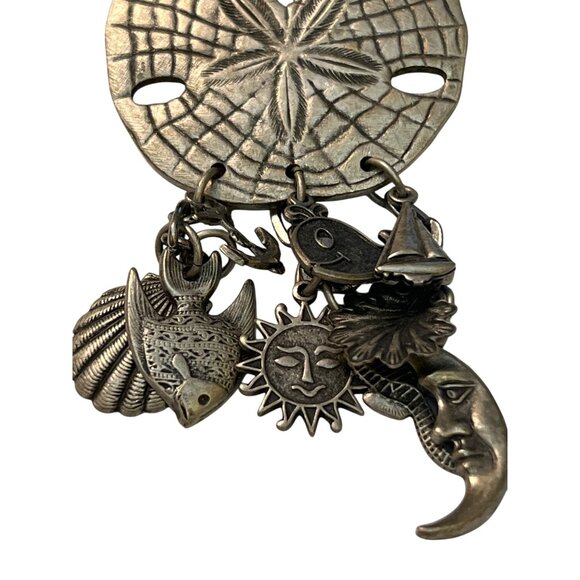 Sand Dollar Charm Brooch Nautical Celestial Dangling Charms Silver Tone 3.5" - Picture 3 of 4